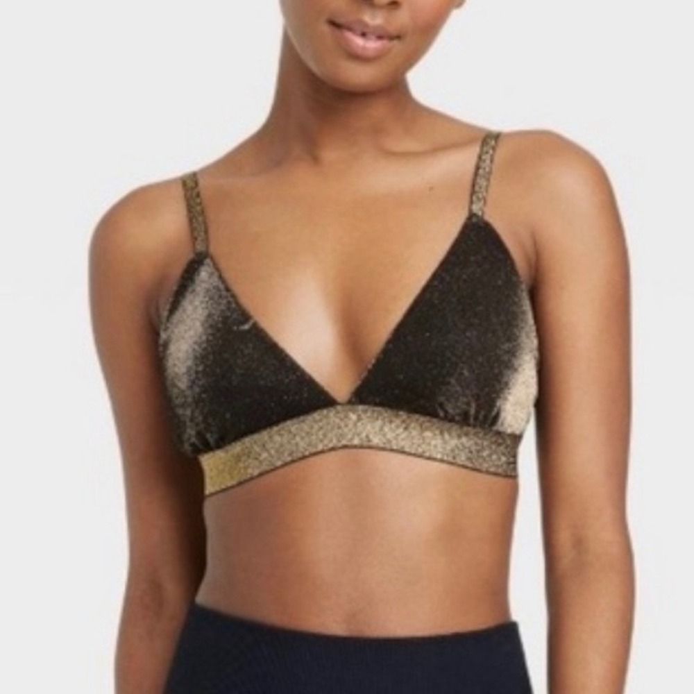 COLSIE Gold Bralette Top Bra Sparkle Black Shimmer Triangle Disco Y2K 70s Medium